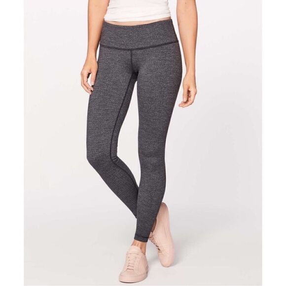 Lululemon Wunder Under Pant Coal Mini Check Pique Texture Knit Leggings Size 2 - Picture 1 of 12